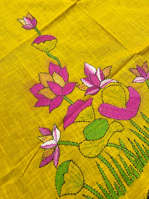 Lotus Theme Kanthawork Blouse Piece