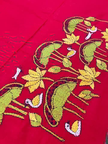 Lotus Pond Theme Kanthawork Blouse Piece