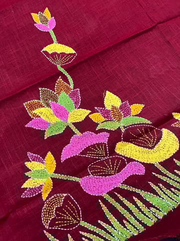 Lotus Theme Kanthawork Blouse Piece