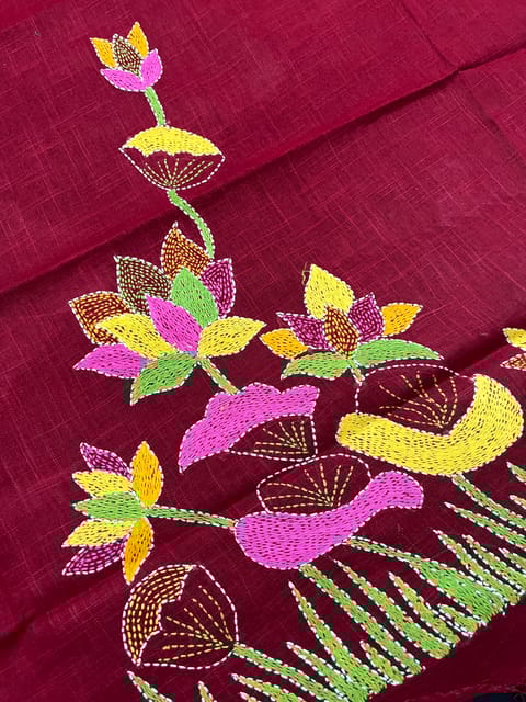 Lotus Theme Kanthawork Blouse Piece