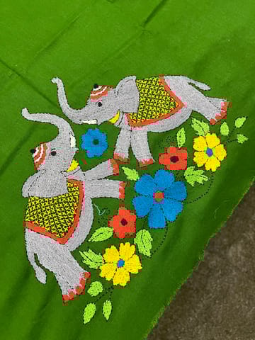 Elephant Theme Kanthawork Blouse Piece
