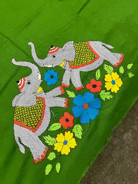 Elephant Theme Kanthawork Blouse Piece