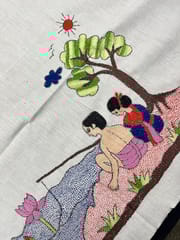 Fishing by the River Side Kanthawork Blouse Piece