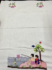 Fishing by the River Side Kanthawork Blouse Piece