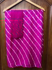 Chinon Lehariya Saree - RANI PINK