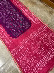 Art Silk Bandhani Saree - WINE & PINK
