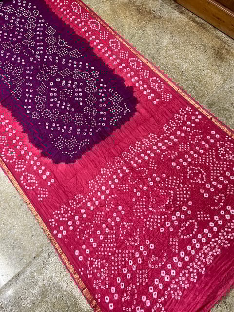 Art Silk Bandhani Saree - WINE & PINK