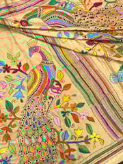 Peaocock Kanthawork Saree - BEIGE