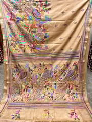 Peaocock Kanthawork Saree - BEIGE