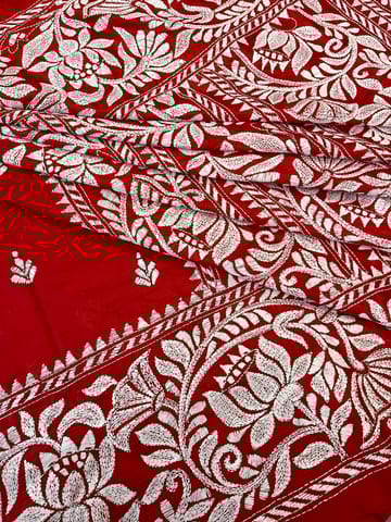 Lotus Theme Kanthawork Saree