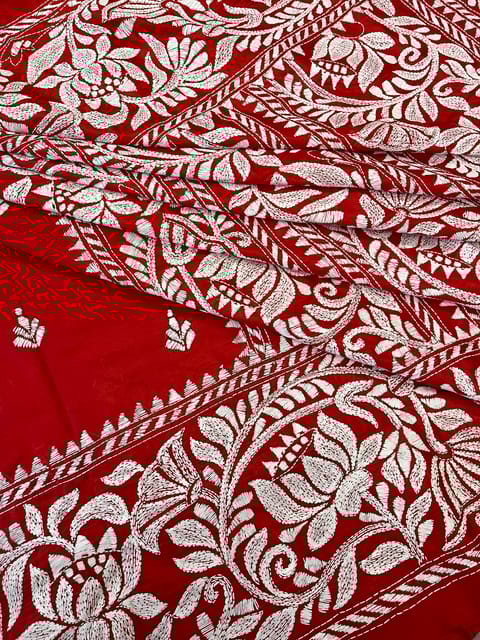 Lotus Theme Kanthawork Saree