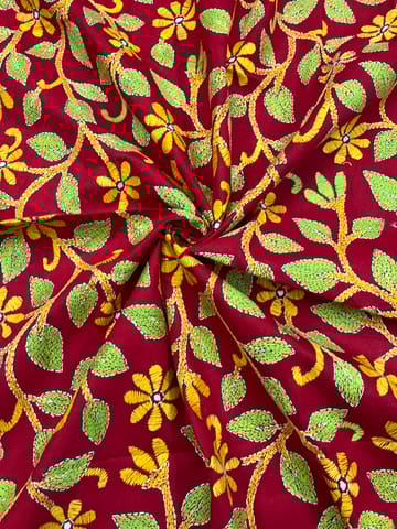 Floral Designer Kanthawork Blouse Piece