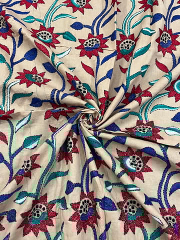 Floral Designer Kanthawork Blouse Piece