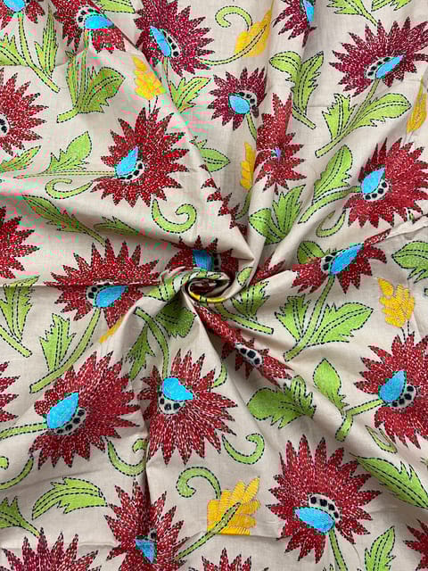 Floral Designer Kanthawork Blouse Piece