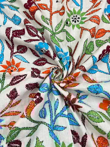 Floral Designer Kanthawork Blouse Piece