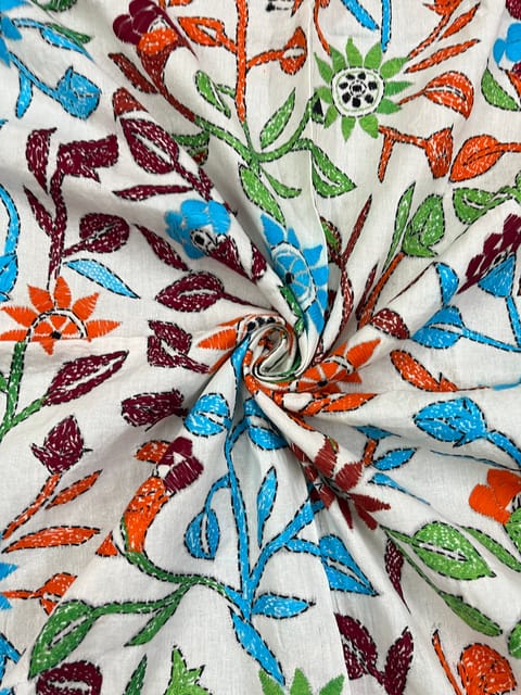 Floral Designer Kanthawork Blouse Piece