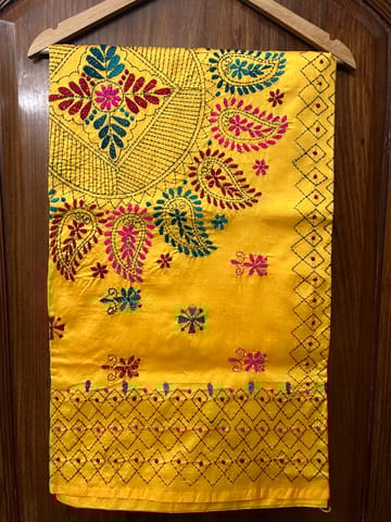 Semi Matka Silk Kanthawork Saree