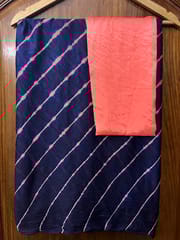 NAVY BLUE n PEACH Lehariya Saree