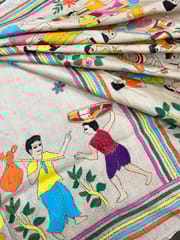 Pure Tussar VILLAGE THEME Kanthawork Saree