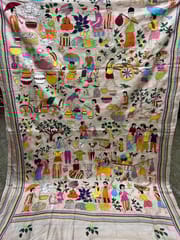 Pure Tussar VILLAGE THEME Kanthawork Saree