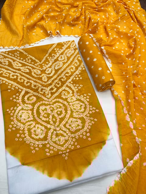 Bandhani Dress Material - MANGO YELLOW