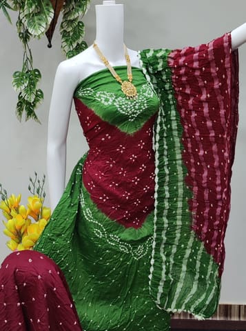 slim fit dress slacks Green Bandhani Suit Set