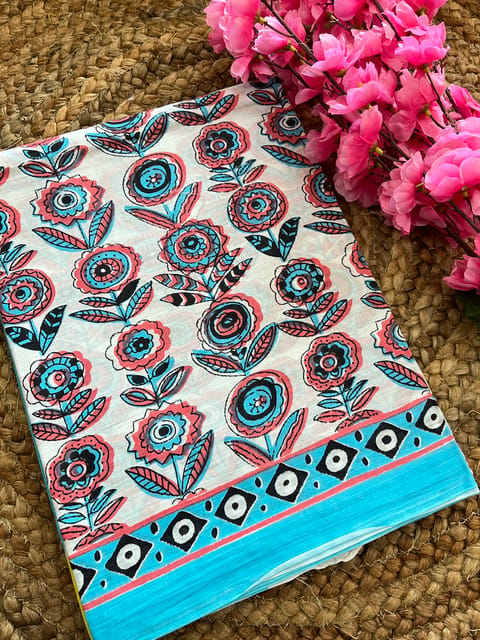 Mulmul Cotton Block Print Saree