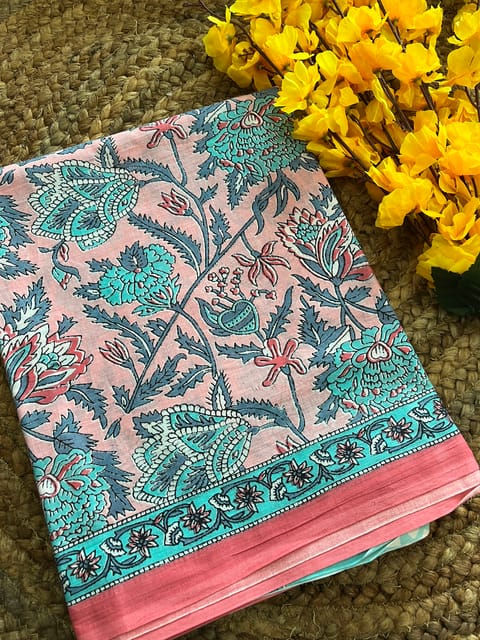 Mulmul Cotton Block Print Saree