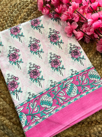 Mulmul Cotton Block Print Saree