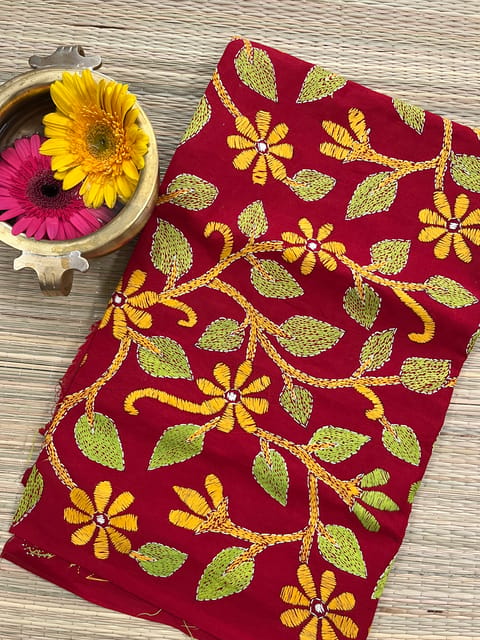 Flora Designer Kanthawork Blouse Piece